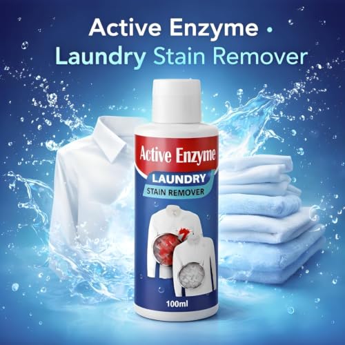 Image of Active Enzyme Laundry Stain Remover Liquid 100ml | Powerful Fabric Stain Cleaner for Clothes | Removes Food, Oil, Grease, Ink & Sweat Stains | Easy Pre-Wash Treatment (3)