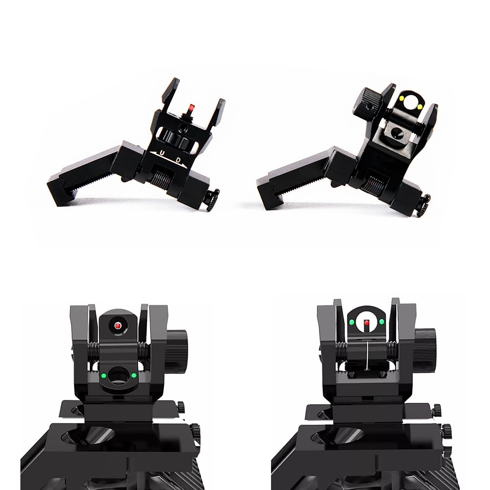 45 Degree Flip Up Offset Manual Adjustment Front Rear Red Green Fiber Optics Sights Offset Rapid Transition Backup Iron Sight for Rifle Scope Tactical
