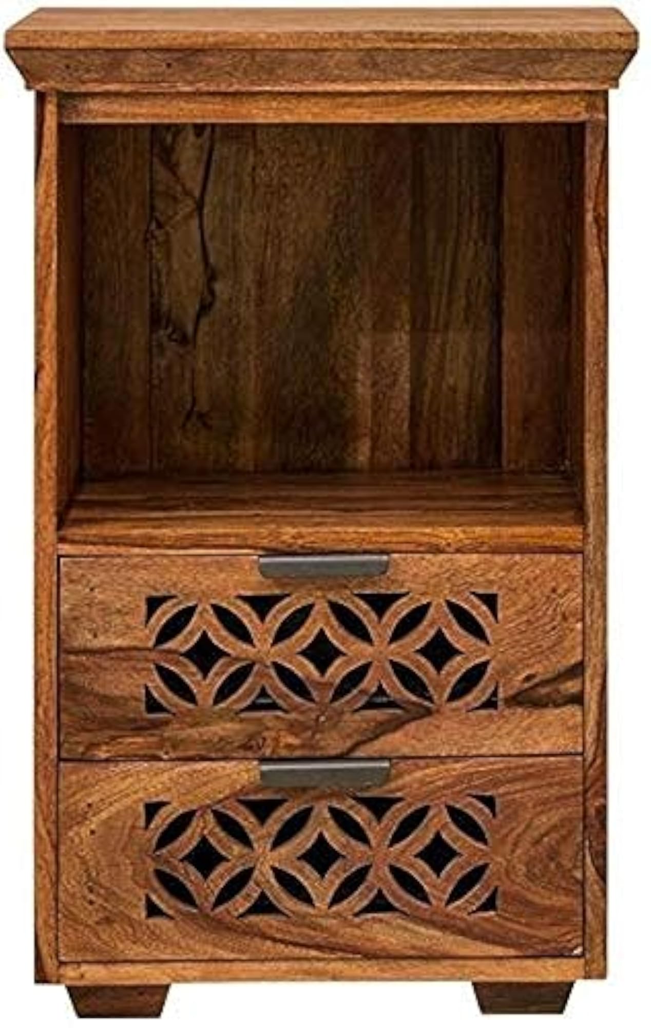 Sheesham Wood Bed Side Nightstand Lamp Table with 2 Drawers