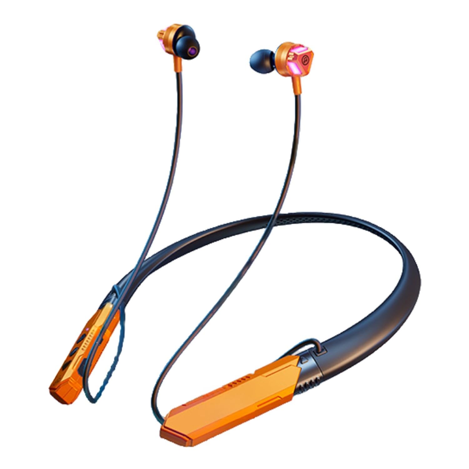 iFAST GM-1 Bluetooth Wireless Neckband Earphone with Intelligent Noise Reduction | HD Call Stereo Bass | Up to 90 Hours Music Playtime |Magnetic Earbuds, Game and Music Dual Mode [ Orange ]