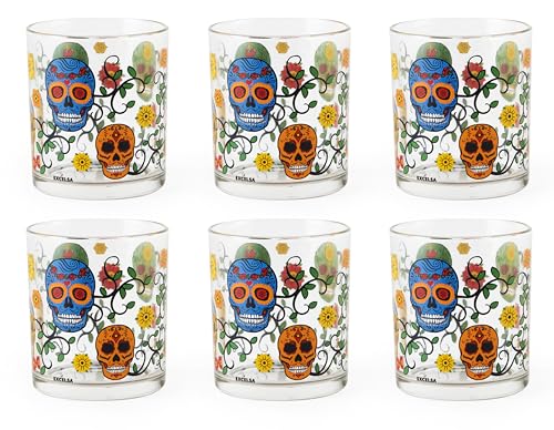 SET DA 6 BICCHIERI TRASPARENTI E FUNZIONALI: il set di bicchieri Calavera di Excelsa è composto da 6 bicchieri in vetro trasparente ed è adatto per ogni occasione. Le decorazioni del set faranno sentire alla tua tavola il richiamo del Messico