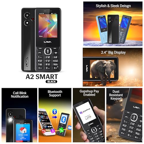 Image of Lava A2 Smart (2025) Dual SIM Keypad Mobile Phone - 2.4'' Big Display | Built-in UPI Payments | 1200mAh Battery | Bluetooth Feature | Camera | Auto Call Recording | and 9 Regional Languages - Black