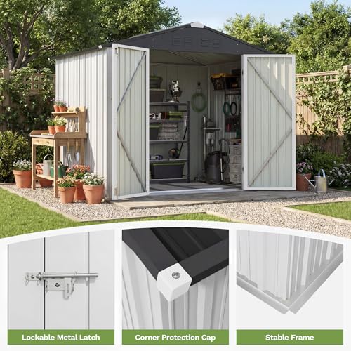Image of Patiowell 8x6 FT Outdoor Storage Shed with Floor Frame, Metal Garden Sheds