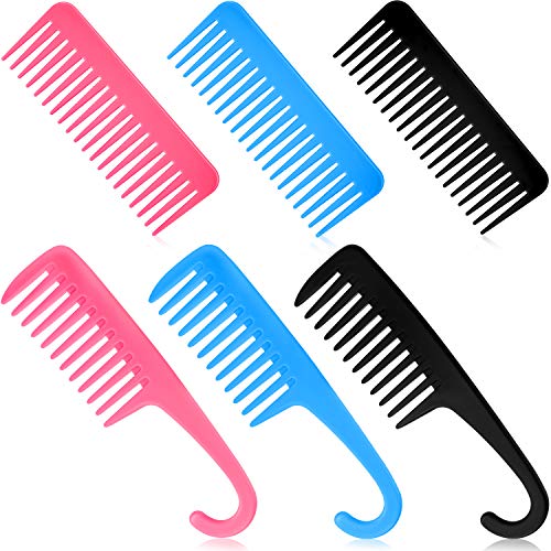 6 Pieces Wide Teeth Hair Comb Set, Curved Handle Detangler Comb, Conditioning Shower Comb for Women Everyday Use, 2 Styles