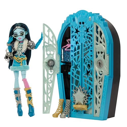 Monster High Skulltimate-Secrets-Set aus Puppe und Accessoires, Hauntlywood Mysteries Frankie Stein mit zauberhaftem Kleiderschrank und über 19 modischen Überraschungen wie Puppenkleidung, JBG81