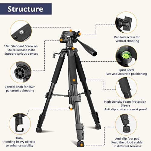 Eicaus TBC001 67 Inch Heavy Duty Tripod Stand For Cameras, Cell Phones, Projectors, Webcams, Spotting Scopes - Complete Unit For Canon thumb #5