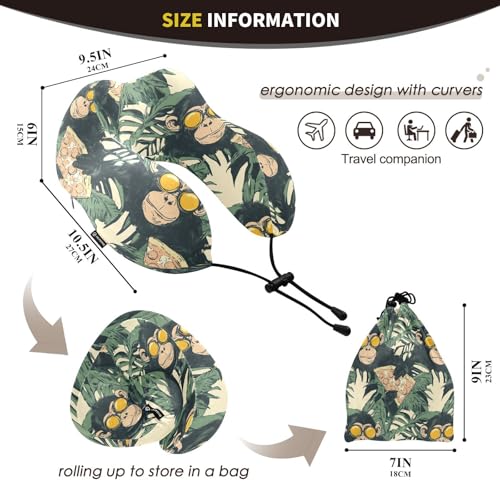 Image of ALAZA Funny Monkeys Pizza Travel Neck Pillow Memory Foam Neck Pillow with Storage Bag,Soft Travel Pillow for Sleeping Travel Airplane Car Office Home