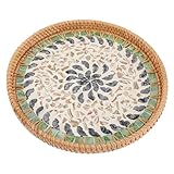 KOMBIUDA Bandeja Redonda de Ratán Tejida Mano para Servir Frutas y Snacks Cesta Decorativa Resistente y Duradera para Almacenamiento y Decoración del Hogar Pequeño