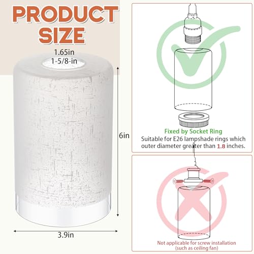 Image of Teenyyou 1 Pcs White Linen Frosted Glass Shade Replacements for Pendant Light Fixtures Glass Lamp Shade Cover, 1-5 /8 Inch Fitter E26 Base, 4 inchw x 6 inchh, Replacement Lamp Globe for Chandelier Wall Sconce