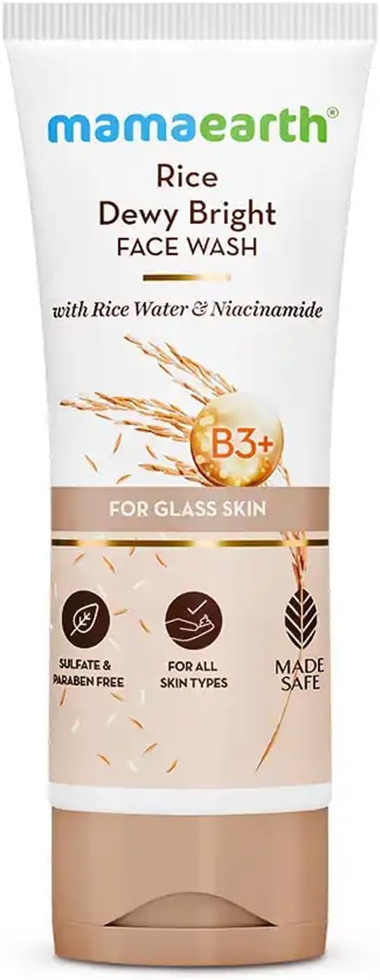 Mamaearth Rice Dewy Bright Face Wash With Rice Water & Niacinamide for Korean Glass Skin Glow – Hydrates, Brightens & Evens Skin Tone | Reduces Dark Spots & Dullness, Boosts Radiance, All Skin, 100ml