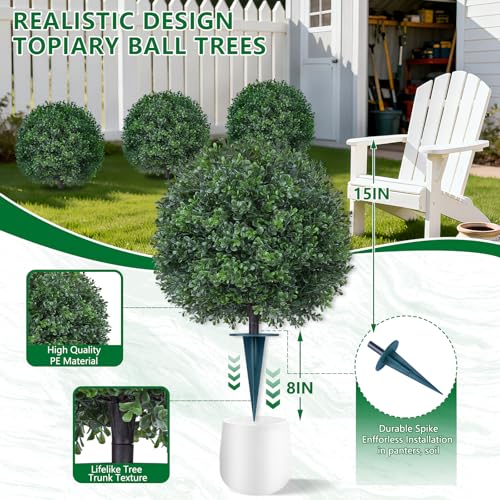 Artificial Boxwood Topiary Trees with Ground Spike,2 Pieces Fake Pine Shrubs Bushes, UV Resistant Faux Evergreen Cypress Tree Plants for Indoor Outdoor Planters Front Porch - Image 4
