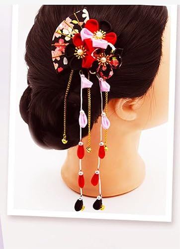 Miniatura 21 de CRB Fashion Womens Girls Kimono Traditional Tsumami Kanzashi Outfit Wedding Japanese Asian Yukata Hair Tie Flower Floral Sakura Fan Barrette Clip