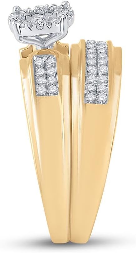 10kt Yellow Gold Trio His & Hers Round Diamond Halo Matching Bridal Wedding Ring Band Set 1/3 Cttw