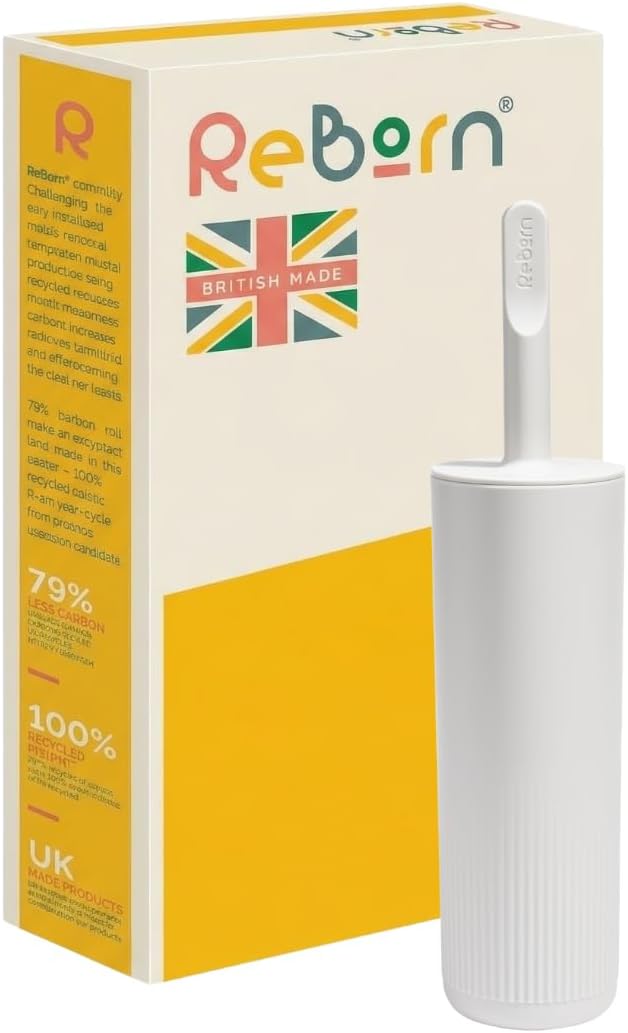 ReBorn Recycled Toilet Brush - Bathroom Toilet Bowl Brush & Holder - Anti Drip 360° Hourglass Brush Head - Closed Fit Storage Cover - Replaceable Heads - Made in Britain (Stone)