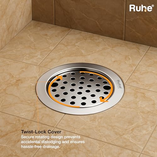 Image of Ruhe Round Floor Drain with Lock and Cockroach Trap (5 Inches) | 304-Grade Stainless Steel Floor Drainer