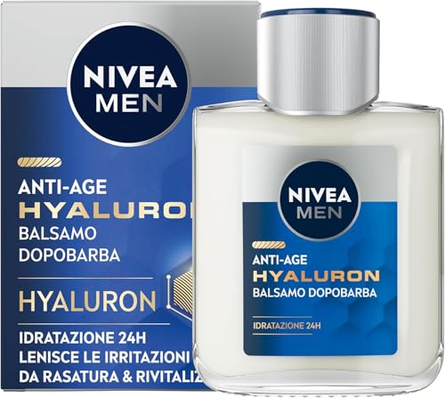 NIVEA MEN Anti-Age Hyaluron Balsamo Dopobarba Uomo 100 ml, Dopobarba uomo con acido ialuronico, Balsamo barba idratante, rivitalizzante e lenitivo per pelli mature