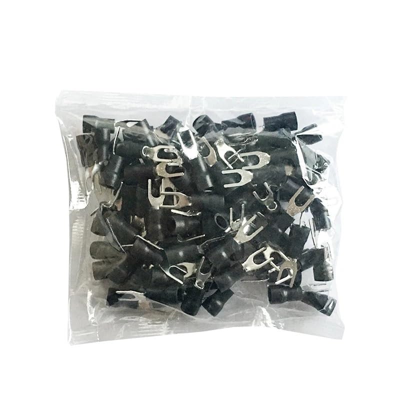 50/100Pcs SV1.25/2/3.5/5.5 Insulated Brass Fork Spade Wire Connectors U Type Electrical Crimp Terminal for 22-10AWG 0.5-6mm(Black,50PCS,SV1.25-5)