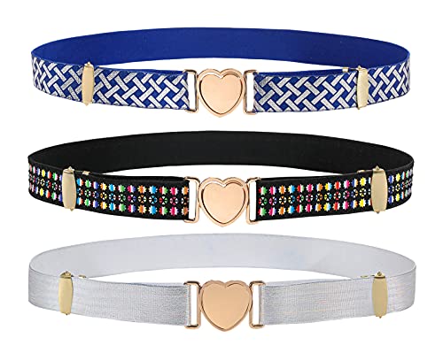 3 Pack Elastic Belts for Kids Adjustable Boys Girls Stretch Belt
