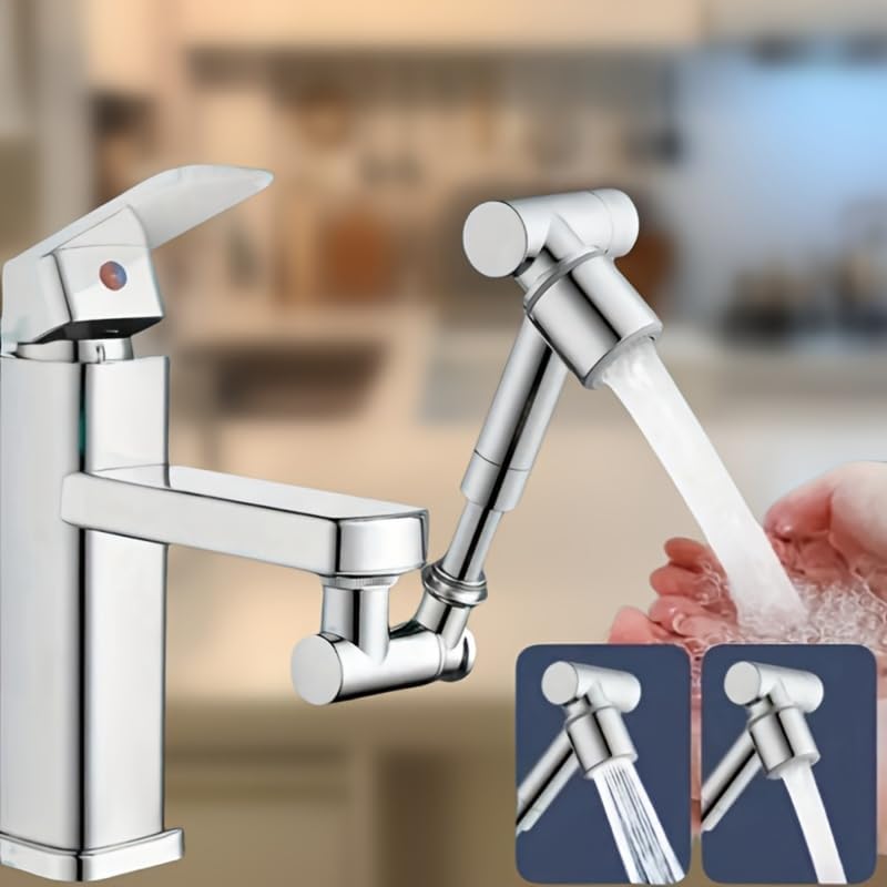 1080° Rotating Faucet Extender, Swivel Faucet Aerator Attachment with Dual Spray Modes, Adjustable Sink Faucet Extension for Kitchen & Bathroom, Easy Install, Anti-Splash-sliver