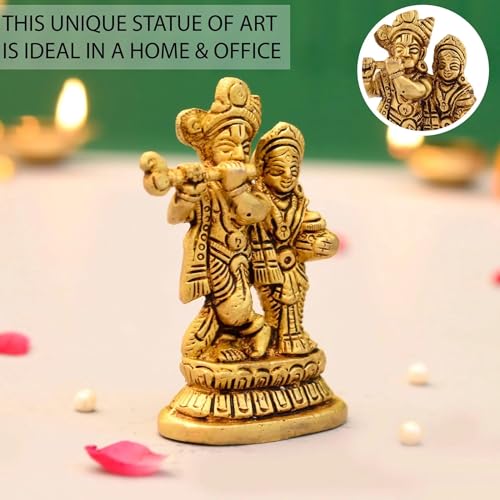 Estatua de Latón Radha Krishna Mini de 3.5 Pulgadas miniatura 2