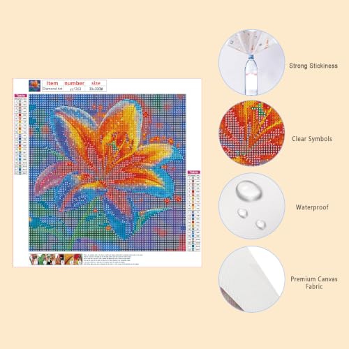 Cuadros de pintura de diamante 30x30 cm con diseños de flores y mosaicos de lirios 5