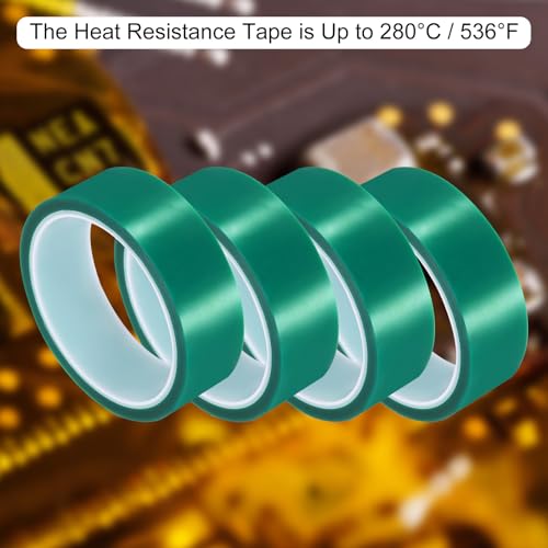 Image of uxcell Green Heat Tape, 4 Rolls 30mmx33m 108ft High Temperature Heat Resistant Tape for Sublimation,Heat Vinyl Press,Heat Transfer, Circuit Board, No Residue