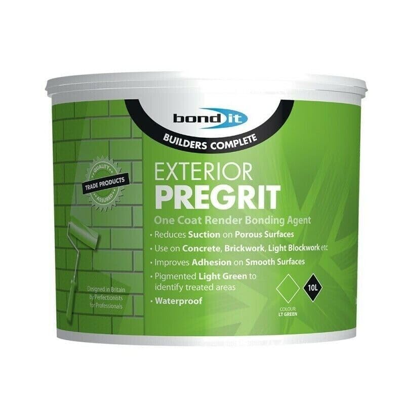 Bond IT 10L Exterior Render Pregrit Bonding agent for exterior walls. For use on concrete, brickwork, light blockwork,Grip Render Grit - Pale Green