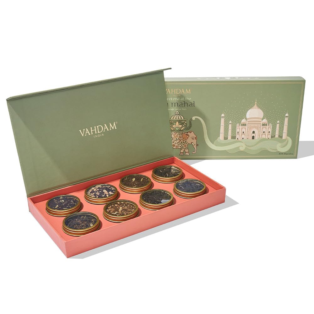 Weekend in Taj Mahal New Year Tea Gift Set - 8 Loose Teas | Tin Caddy Travel Edition Gift Box | New Year 2026 Gift Ideas for Women & Men | Gluten Free, Non GMO