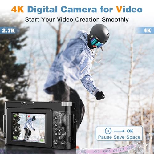 Image of 4K Digital Camera, Autofocus, 48 Megapixels, 4K Resolution,HDMI Output, 16x Digital Zoom, 3-Inch Large Screen, Spare Battery 128 Gb (CAM30)