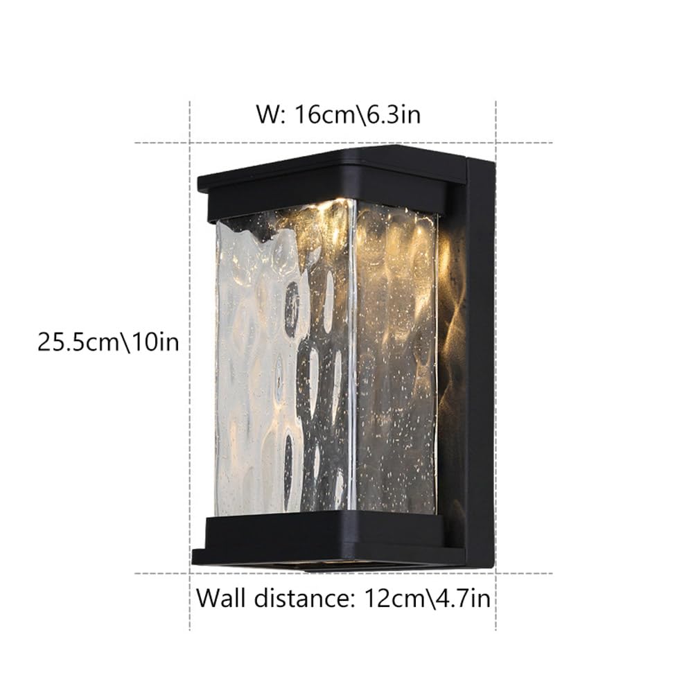 Appliques murales intérieures extérieures, Appliques extérieures étanches Applique Murale LED avec Abat-Jour en Verre, lumières extérieures murales Noires Modernes 18W 3000K pour Patio Porte