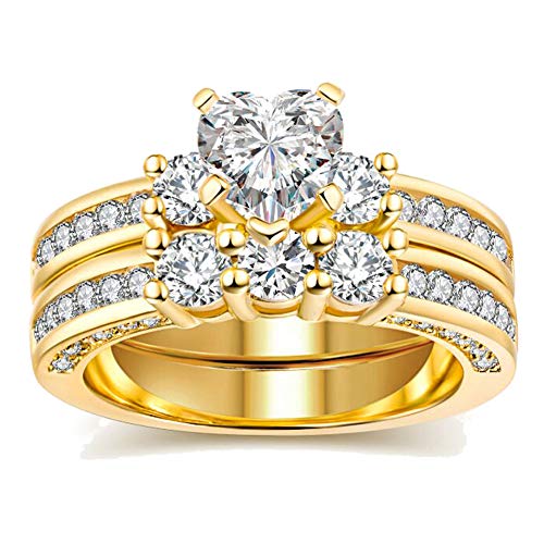 2 Rings His and Hers Couple Rings Bridal Sets Yellow Gold Filled Heart Cz Womens Wedding Ring Sets Man Wedding Bands3
