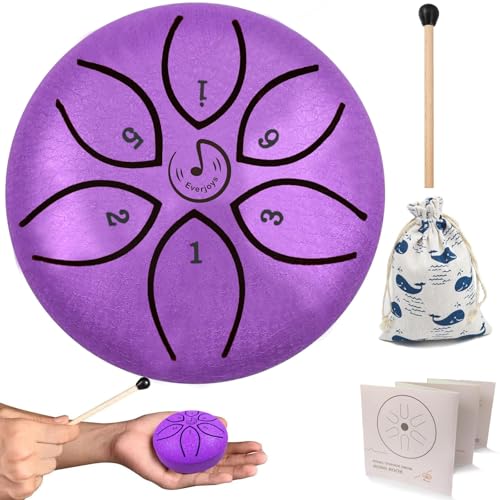 Steel Tongue Drum 3 Inch 6 Notes C-Key Handpan Drum Percussion Instrument Ethereal Drum with Cloth Bag,Music Book and Mallets, Music Gift for Kids