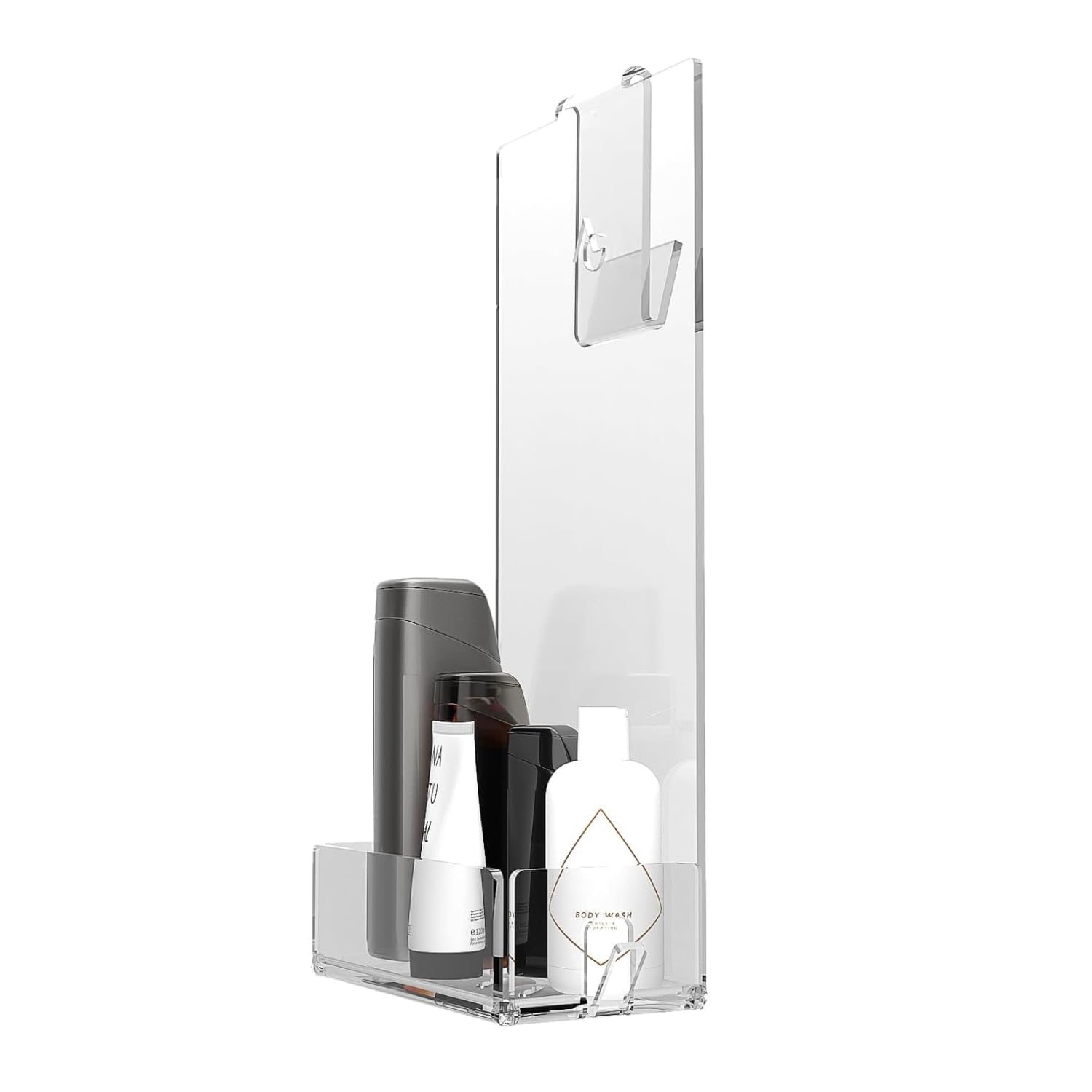 AGPLEX Porta Shampoo Doccia da Appendere in vetro acrilico plexig. cm 24x20xh45, mensola doccia con porta asciugamani, organizer Bagno (Senza Mensolina, Spessore fino a 15mm) - Made in Italy