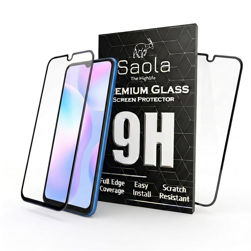 Image of Saola HD+ Oleophobic Tempered Glass Screen Protector For Redmi 9i Sport (Pack Of 2) with Free Installation Kit. Full screen Coverage - 6.53 inch