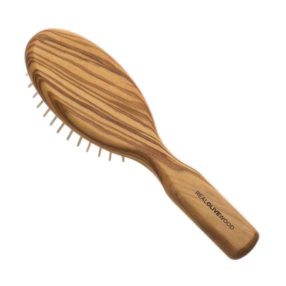 Olive Wood Antistatic Hair Brush with Olive Wood Teeth - Travel Size 17cm