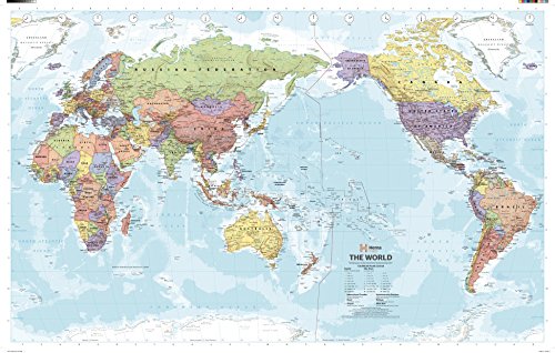 Amazon | 太平洋中央世界政治壁地図 - 40.75インチ x 26インチ