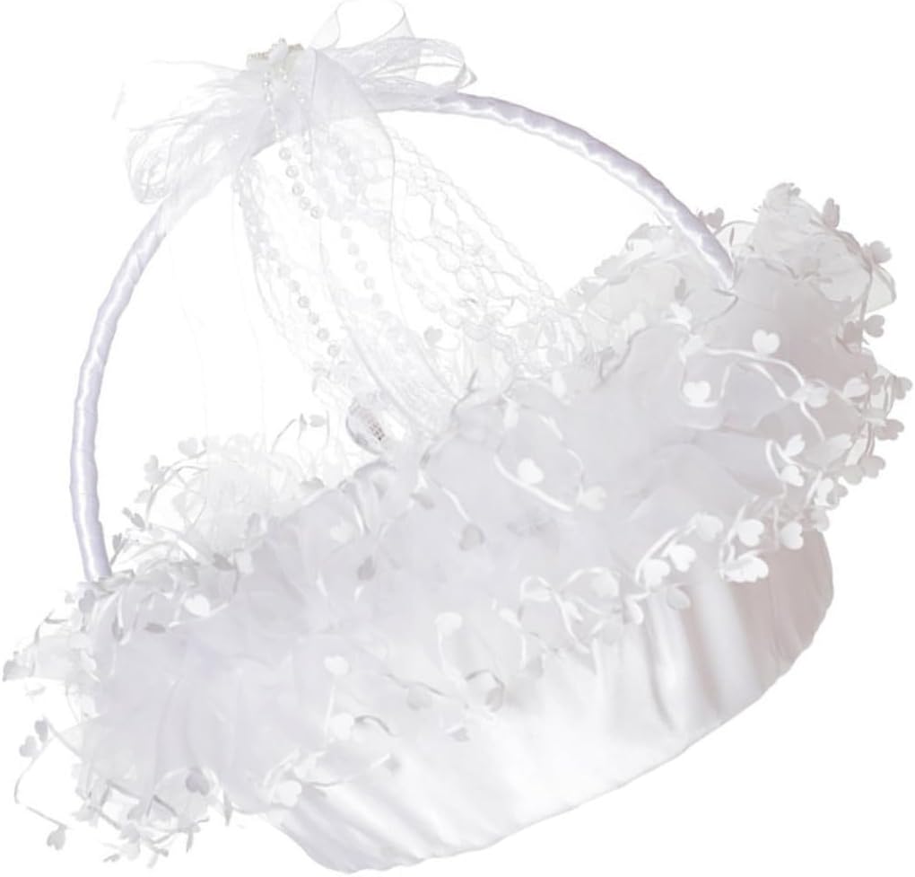 Wedding Flower Girl Basket Foldable Lace Handheld Basket for Wedding Ceremony and Party Supplies