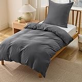 BEDSURE Bettwäsche 135x200 2teilig Anthrazit - 1 Bettbezug 135x200 cm + 1 Kissenbezug 80X80 cm, ÖKO-TEX Bettwäsche-Sets Grau Polyester Mikrofaser mit Reißverschluss
