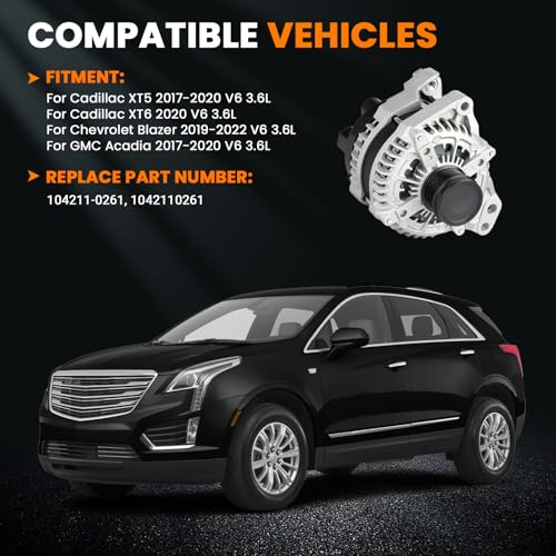 Image of 104211-0261 High Output Alternator 170A 12V Compatible with 2017-2020 GMC Acadia, 2017-2020 Cadillac XT5, 2020 Cadillac XT6, 2019-2022 Chevrolet Blazer 3.6L 6-Groove Clockwise