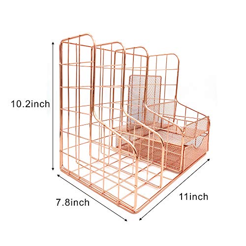 Rose Gold Mesh Desk Organizer Office Accessories (Give for Four Binder Clips) Multifunctional Desktop with 6 Compartments 1 Sliding Drawer for Home, Office, Cosmetic, Home Decor Box Storage