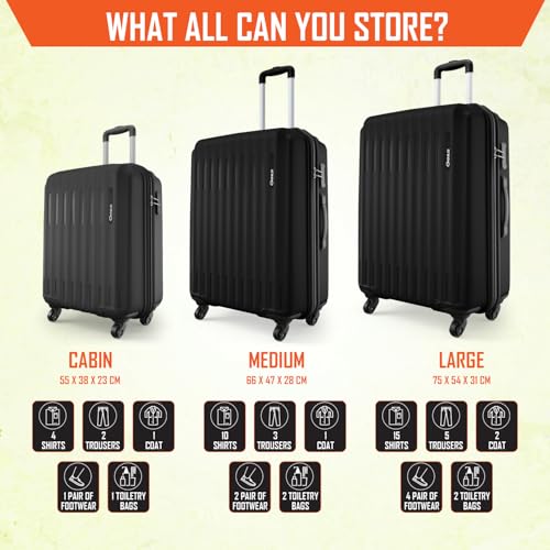 Image of Safari Genius Alley Set of 3 (Cabin + Medium + Large) Trolley Bags, Hard Case Polypropylene, 4 Wheels, 360 Degree Wheeling Luggage, Suitcase for Travel, Black