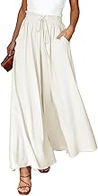 Voqeen Womens Wide Leg Trousers Summer Culottes Elastic High Waist Flowy Palazzo Trousers Loose Flared Pants Casual Baggy Trousers with Drawstring Pockets Lightweight Work Bottoms for Ladies