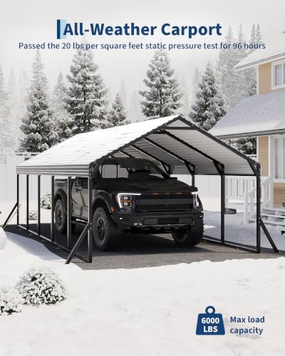 Image of GarveeLife 12x26x9 ft Metal Carport, Oversized Car Port | Reinforced Frame and Steel Roof / for All-Weather Use / for Full-Sized Pickups, Sedans, SUVs, or Boats