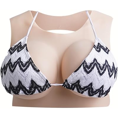 Round Collar Silicone Breastplate, Back Hollow Fake Boobs Breasts Forms B-G Cup for Crossdressers Transgender Drag Queen