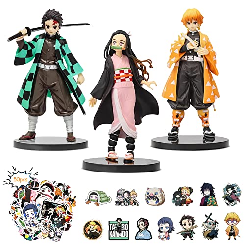 LIVESTN Demon Slayer Figuras de Anime, Figura De Acción De Demon Slayer con 50 Pegatinas Demon Slayer, Demon Slayer Cake Topper para decoración del hogar, colección de Modelos de Personajes de Anime Cover