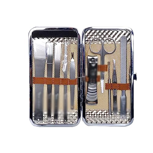 マニキュア ペディキュア セット 爪切り 足指爪切りキット イヤースプーン付き トラベルケース付き ギフト 男性と女性へ (Color : Silver)