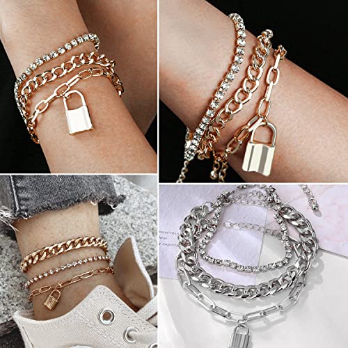 17IF 18-25 PCS(6 Pack) Boho Gold Bracelets Set for Women Stackable Chunky Dainty Bangles Adjustable Chain Flat Cuff Cuban Punk Charm Bundle Jewelry3