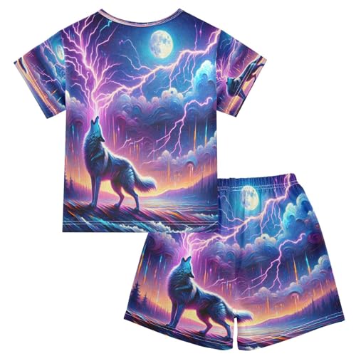 senya Short Sleeve Pajamas Sets Summer Cotton Sleepwear Wolf Moon Light2