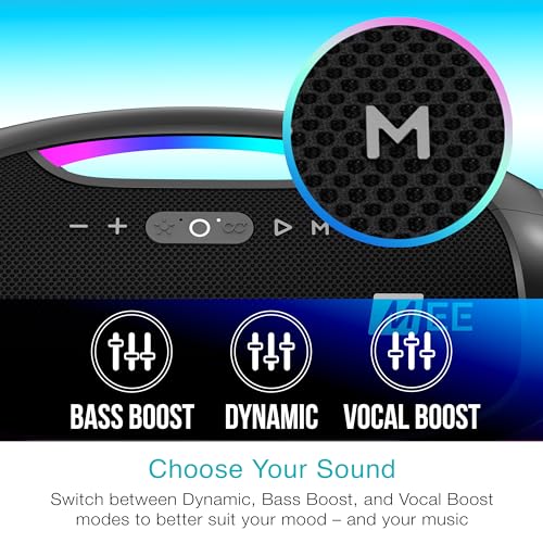Image of MEE Audio PartySPKR Bluetooth Wireless Speaker, Powerful 60W RMS Stereo Sound, 2 Subwoofers, Dynamic LED Lighting, Party Mode for Connecting 100+ Portable Speaker for Indoor & Outdoor Use, Black
