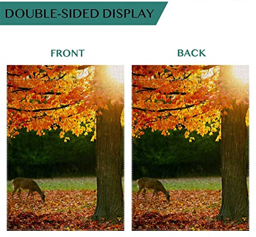 Uanvaha Deer Fall Garden Flags 12.5X18 Double Sided Cute Elk Orange Red Leaves On Tree Ground Autumn Season Park Small House Flag Outdoor Home Patio Lawn Farmhouse Decor #TOP2